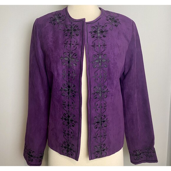 Purple Embroidered Open-Front Jacket by Dressbarn, size Small - Picture 2 of 8